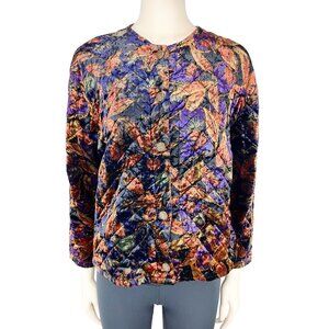 VINTAGE Made in France 🇫🇷 Quilted Velvet Floral Automnal Boxy Vest Jacket sz M-L